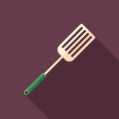 Kitchen spatula flat square icon with long shadows.