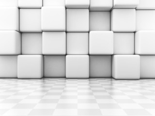 White Blocks And Checker Wall Abstract Background