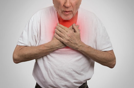 sick old man, elderly guy, having severe infection, chest pain