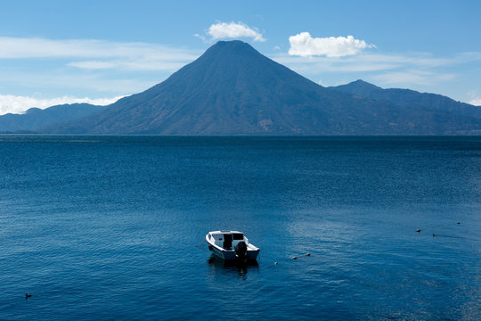 lake atitlan with san pedro volcano in the background