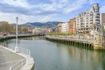 View Arenal riverside walk with Nervion river, Bilbao (Spain)