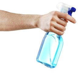 Male hand with sprayer isolated on white background