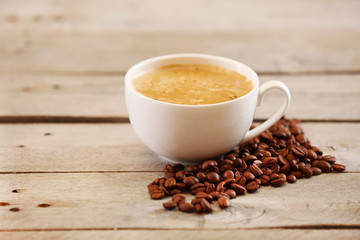 Cup of coffee on table close-up