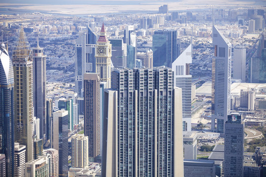 View of downtown Dubai from Burj Khalifa, United Arab Emirates