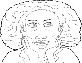 Cute Lady in Curly Hair Outline