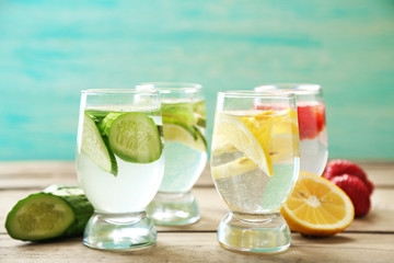 Glasses of different home made freshness healthy
