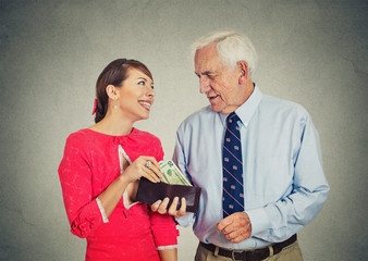 elderly businessman boss and his beautiful young mistress