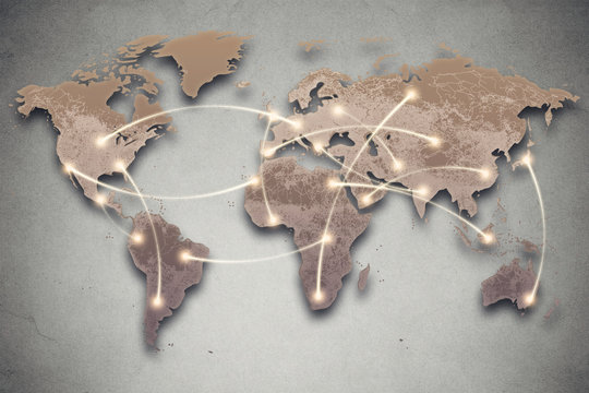 world map and connection lines. Social media, network