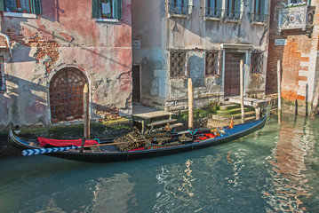 Fototapeta na wymiar Venice, Italy, gondola moored