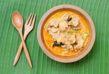 Red savory curry paste with pork and coconut milk (Panang)