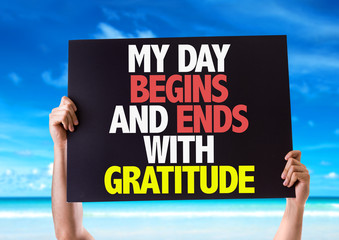My Day Begins and Ends with Gratitude card with beach