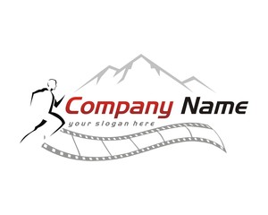 run fast speed mountain film tape logo image vector