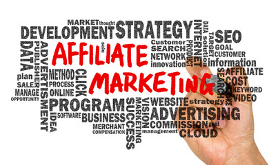 affiliate marketing handwritten on whiteboard with related words