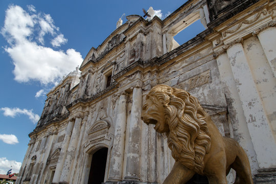 statue Lion Cathedral of Leon Nicaragua Central America