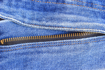 close up of blue jeans Jeans texture with open zipper