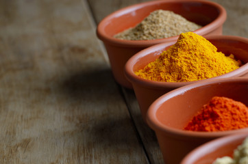 Paprika, mustard, coriander and turmeric spices