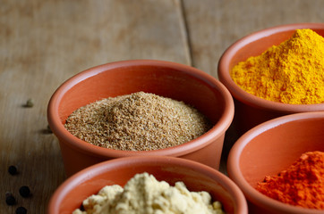 Paprika, mustard, coriander and turmeric spices