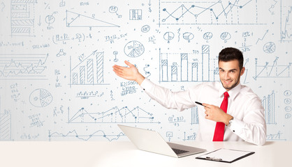 Businessman with diagram background