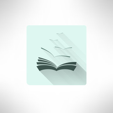 Book icon with seagulls made in modern flat design. Learning and