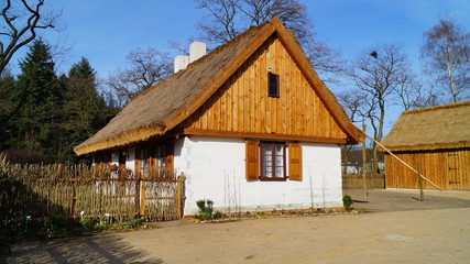 Fototapeta na wymiar Farm, wooden and brick buildings of the area of the museum