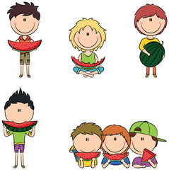 Summer boys with watermelon