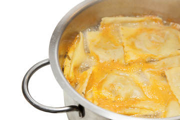 Cooking tasty italian pasta in boling water