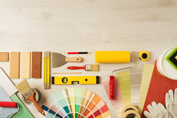 Decorator's work table with tools