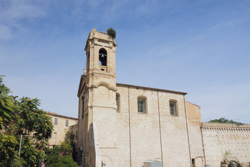 Fototapeta na wymiar Medieval church, belltower. Ancona, Italy