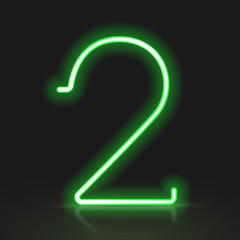 3d green neon light number 2