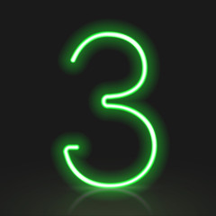 3d green neon light number 3