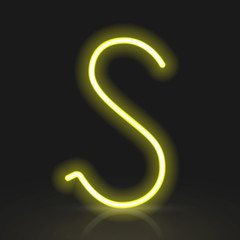 Naklejka premium 3d yellow neon light letter S