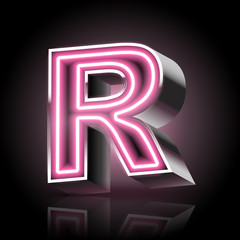 3d pink neon light letter R