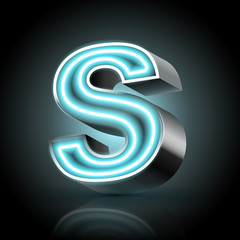 Naklejka premium 3d blue neon light letter S