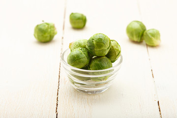 Brussels sprouts in a glass bowl