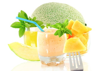 cantaloupe melon  smoothie or milkshake with fruit and stevia