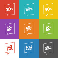 Line Discount Labels. Vector Sale Speech Bubbles