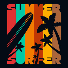 Summer Surfer T-shirt Typography Graphics, Vector Illustration