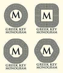 Greek Key Ornament Monogram Set, Vector Illustration