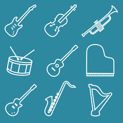 Musical instruments line icons set