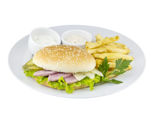 The cheeseburger with potato and sauce