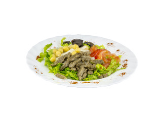 Salad with meat, olives, tomatoes and olives