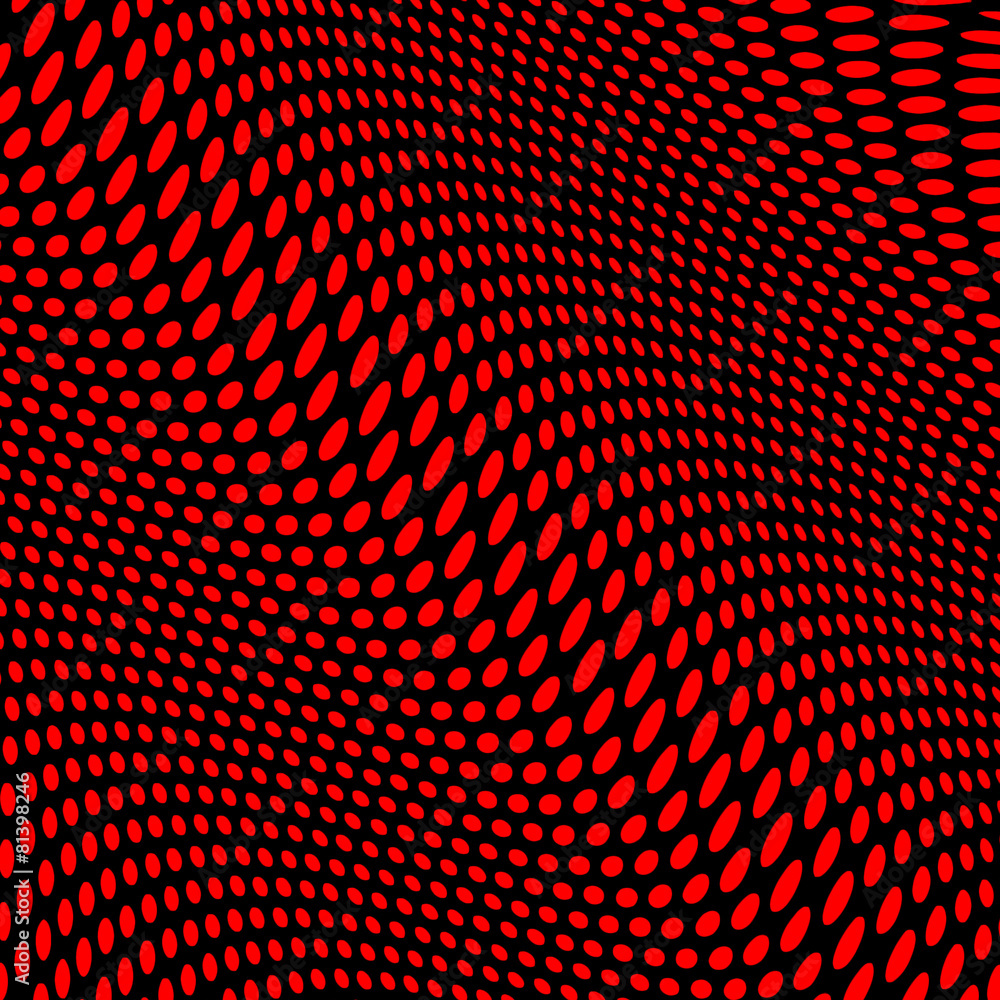 Poster red dots pattern on black background with wave effect