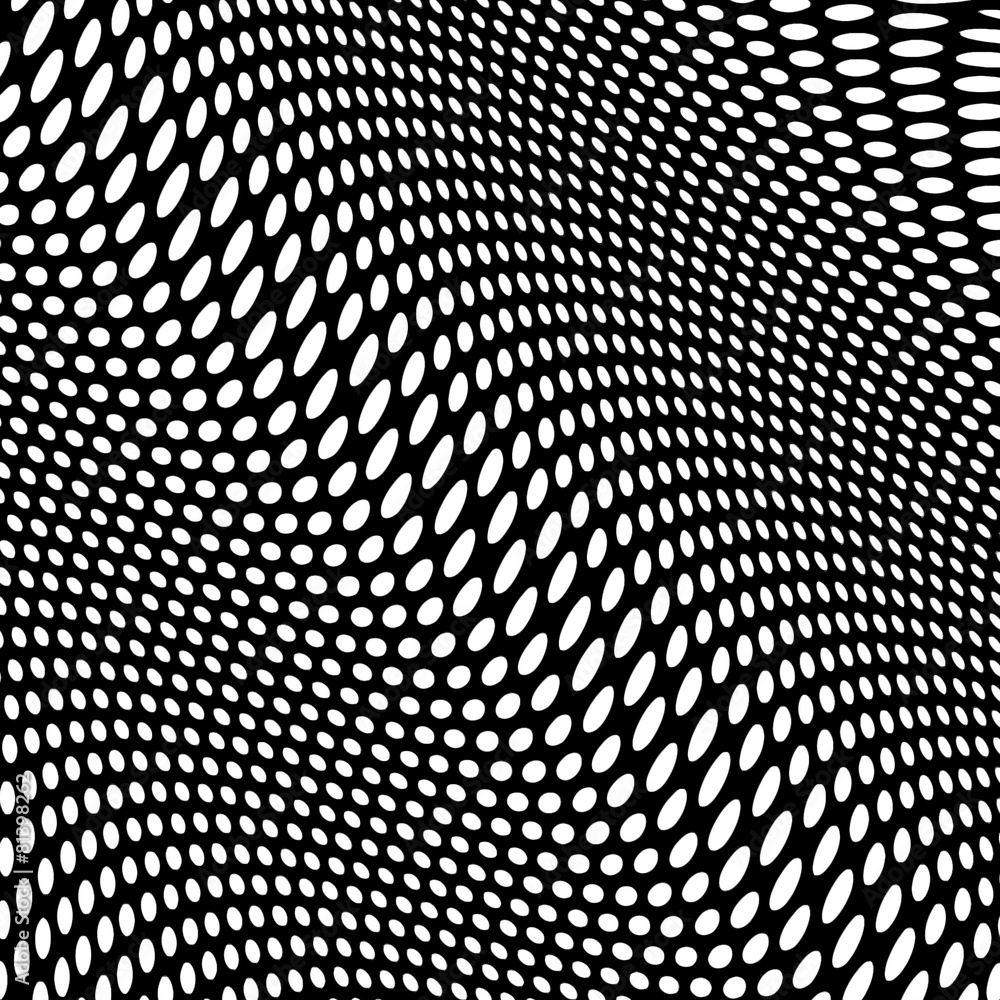 Poster white dots pattern on black background with wave effect