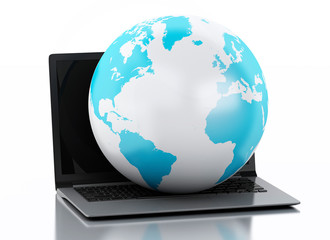 3d Laptop with news and earth globe. Media concept