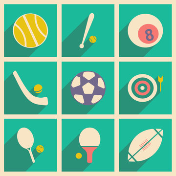Flat with shadow concept and mobile application sports icons