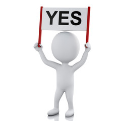 3d White people with sign board banner.