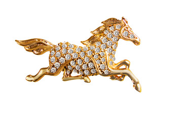 Изолированный Золото Конь Лошадь Бриллианты