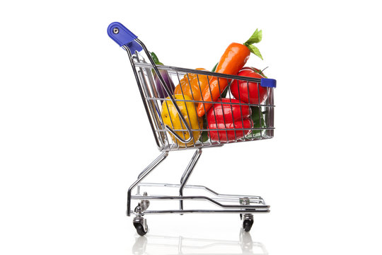 Shopping cart with groceries