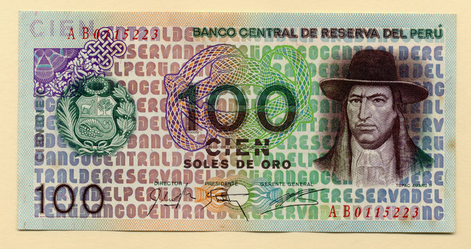 Tupac Amaru II on Old Banknote from Peru.