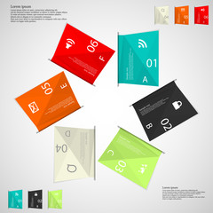 Six color paper sheets on light